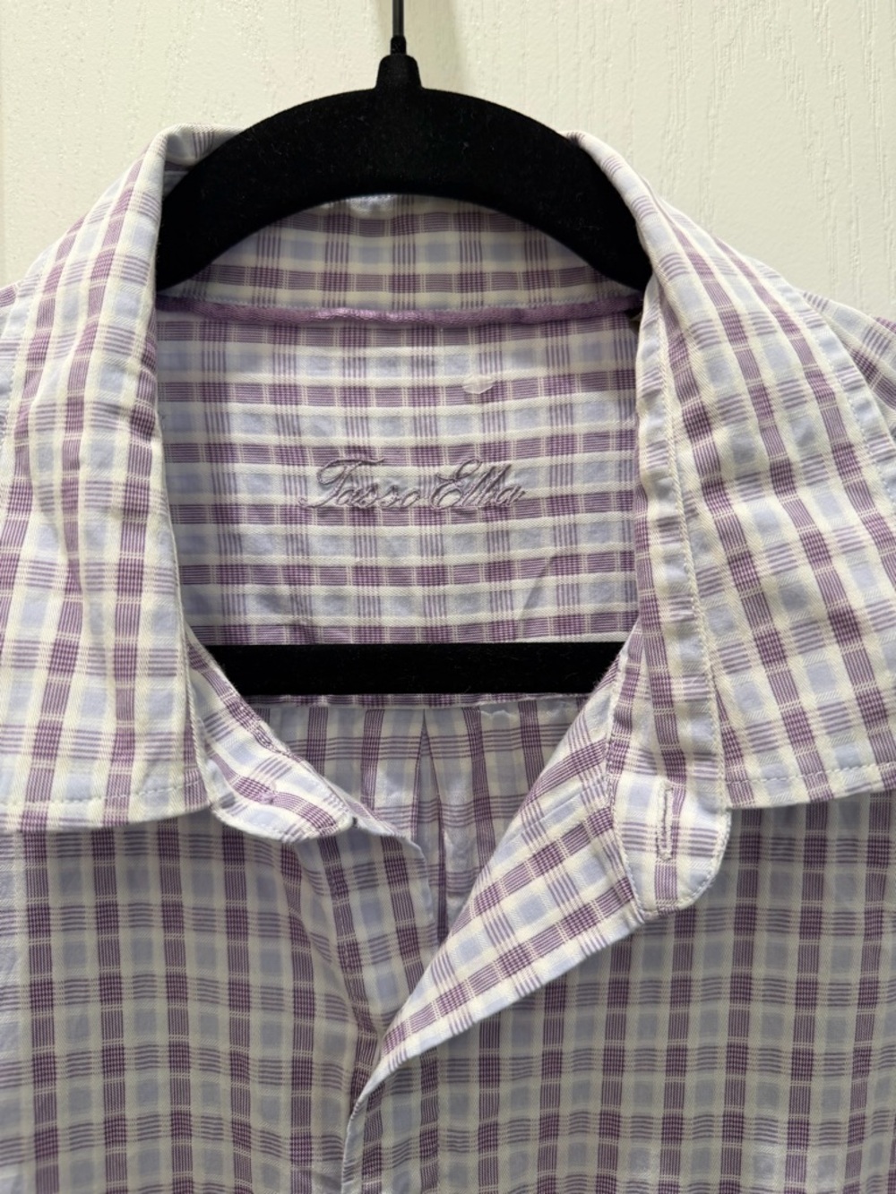 Tasso Elba Lavender and White Plaid Button-Down Shirt